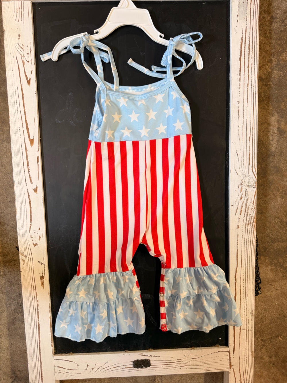 Patriotic Red & Blue Star-Stripes Girls' Ruffle Jumpsuit